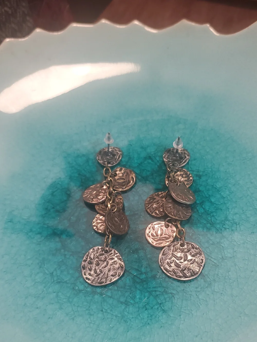 Dangling Textured Disc Drop Earrings - Gold and Silver D